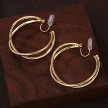 1 Pair Exaggerated Double-Layer Rotatable Large Circle Ear Clip With Cool And Metallic Mosquito Coil Without Ear Hole Earrings Cross Rotating Coil Ear Clip Fashionable Ring