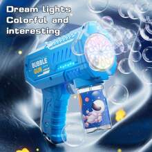 Pistola de burbujas con estilo mecánico de 10 orificios, creador automático de burbujas con luz LED, apropiado para juego con agua interior/exterior, fiestas y regalos de cumpleaños (pilas y solución de burbujas no incluidas)
