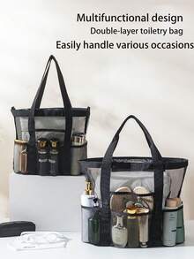 1 pièce Sac de plage, Sac de toilette portable, Sac de plage en maille d'été décontracté, Sac de toilette de voyage à bandoulière, Sac de rangement extérieur, Sac de piscine anti-sable, Sac de rangement avec fermeture éclair et poches latérales, Sac en maille respirant, Sac portable multi-poches, Sac de plage en maille pliable, Essentiel pour la plage et les voyages de vacances, Convient pour une utilisation familiale, Pliable et léger - Multicolore - Voir 3