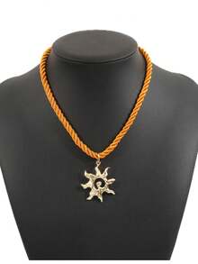 1 pieza Collar informal de estilo vacacional con cuentas de cuerda, corazón de dopamina y girasol, apto para hombres y mujeres - Multicolor - Ver 5