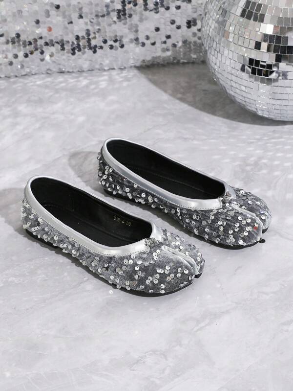 2pcs New Design Minimalist Split-Toe Flat Sequin Elegant Ballet Flats For Women