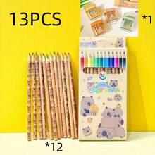 1/6/13 pezzi Set di matite per artisti e studenti con temperamatite integrato in 12 colori per capibara - matite da 0,5 mm - perfette per disegnare, scrivere, schizzare e prendere appunti, dipingere, forniture per scuola e ufficio per artisti - il colore e lo stile del temperamatite sono casuali - Multicolore - Visualizzare 13