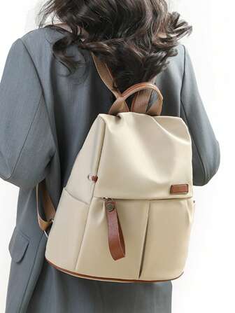 女士帆布牛津防水休闲拉链背包，翻盖多口袋，时尚简约日式旅行包，大容量妈咪包，多功能