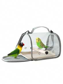 Tragbare Haustier-Reisekäfig/-Tragetasche (mit Tablett), transparente Vogelkäfig-Umhängetasche, atmungsaktiv & bequem, geeignet für Vögel, Papageien, Kakadus und kleine Reptilien, mit Sitzstange und weichem Pad