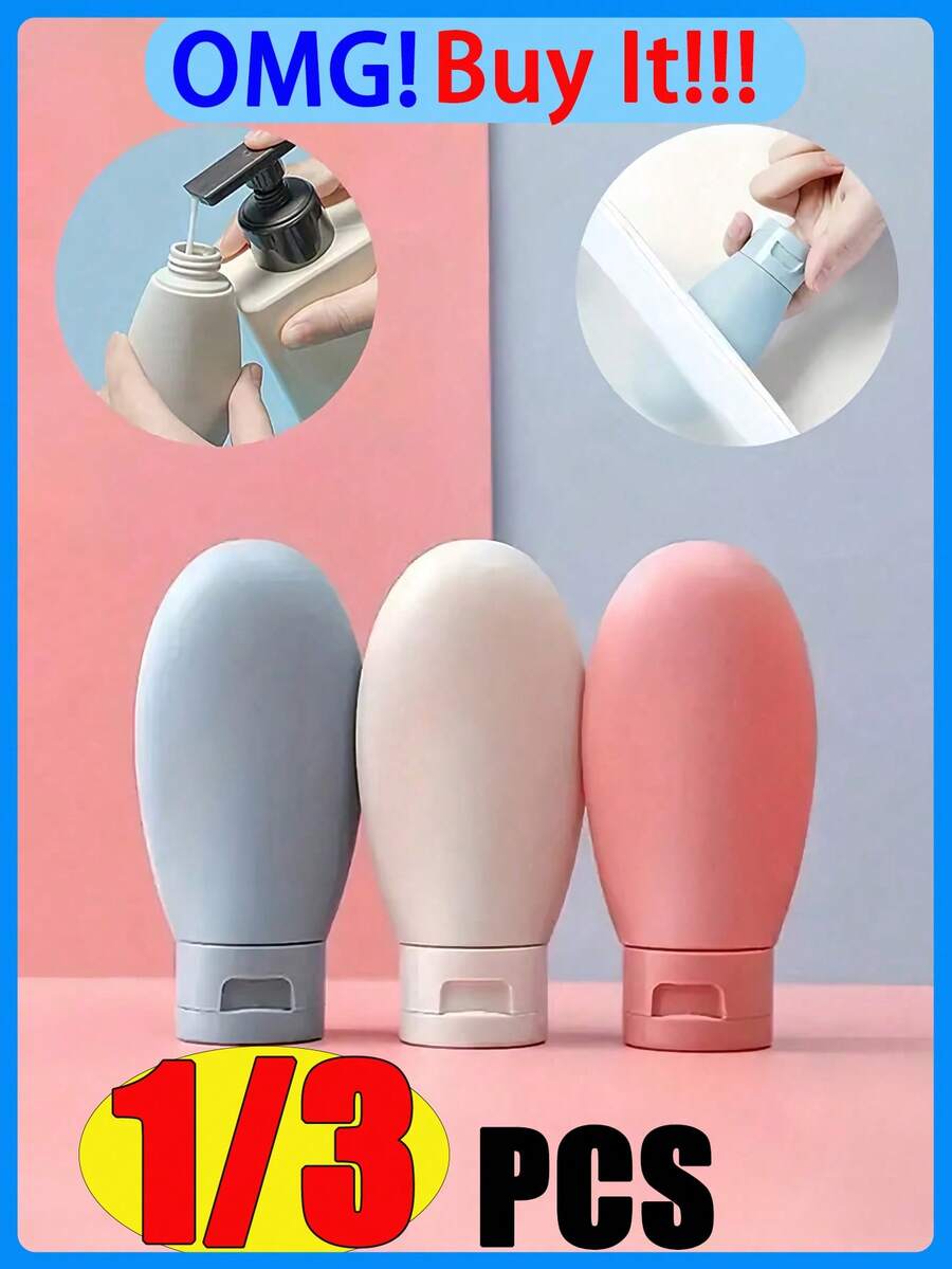 1/3Pcs Travel Bottles, Refillable Silicone Travel Bottles, Leak Proof Refillable Squeezable Containers , Travel Essentials, 60ML Travel Bottles & Containers, Small Mini Empty Plastic Squeeze Bottles For Travel Toiletries, Shampoo And Conditionerfor Liquid Shampoos Soap And Toiletries, Suitable For Fall Decor, Traveling, Holiday, Travel Essentials Home Bathroom Decor. Back To School