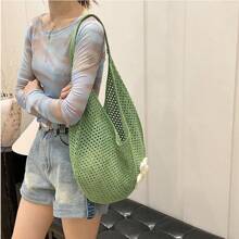 Hollow Out Weave Bag Bohemian Style Beach Handbag Hollow Tote Bag Large Capacity Slouchy Style Beach Bag Shopping Women Casual Beach Bag Large Capacity Crochet Flower Tote Bag Fashion Tote Handbags Outdoor Travel Bag