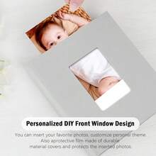 New-88 72 Pockets 8x10 Photo Album Holds 72 Photos, 8x10 Photo Album Book, Linen Cover 8 X 10 Picture Book  Front Window For Family W Baby Anniversary Pictur Or Gift (Grey) - 灰色 - 查看 5