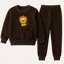 Warm Winter Plush Children's Set – Plush Coat And Trousers For Boys - Rust Brown - View 1