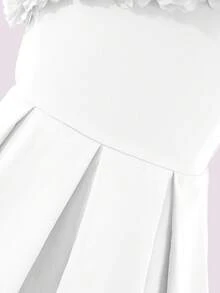 休闲优雅女孩无袖花卉3D装饰蓬松连衣裙，春夏 - 白色 - 查看 4