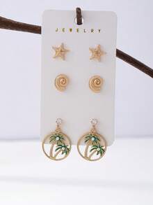 6 Pairs Summer Vocation Sea Beach Shell Starfish Dangle Earring Stud Earrings Set For Women - Multicolor - View 14