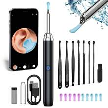 HB Intelligent Visual Ear Scoop, HD Camera Ear Wax Removal Tool, Ear Wax Removal Tool Kit With 6 LED Lights, With Pc Silicon Ear Spoon Head, Type-C Data Cable, Visual Inspection Instrument, Travel Stuff, Party, Birthday, Gifts For Men Mom Dad Friends