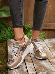 New Bohemia Outdoor Casual Breathable Wedge Platform Sneakers For Plus Size Women, Suitable For Spring & Autumn