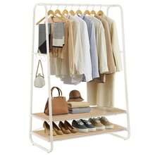 portant à Vêtement, Porte-Manteaux, Armoire, Vestiaire, avec 2 Étagères, 6 Crochets en Forme de S, Cadre en Acier, pour Chambre, Couleur Chêne et Blanc Crème - Beige - Voir 3