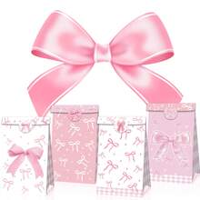 [4/8/12 Pcs Set] Fashionable Pink Bow Gift Bags (With Decorative Stickers), Elegant For Birthday/Bachelorette/Engagement/Bridal Shower Decor - Multicolor - View 10