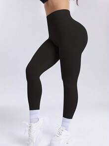1件女士无缝高弹健身瑜伽紧身裤 - 黑色 - 查看 5