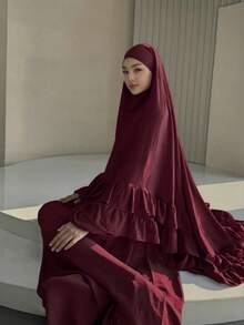 2pcs Set Ruffle Hijab Khimar Hijab Abaya Top Quality Muslim Women Prayer Headscarf Islamic Clothing Khimar, Suitable For Women's Daily Wear And Prayer, Spring/Summer/Autumn For Dress - Multicolor - View 8