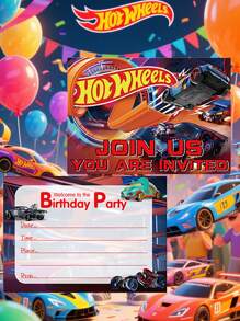 Hot Wheels 12PCS Hot Wheels Racing Theme Birthday Invitation Cards,Fun Party Supplies,Fill-In Birthday Cards For Auto Theme Celebrations,Auto Racing Party Decor & Favor Supply