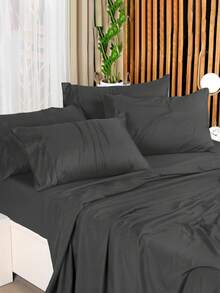 4件套深灰色柔软拉绒床上用品，亲肤舒适，适用于卧室和客房