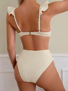 1pc Women's Solid Color 3D Floral Decor Hollow-Out One-Piece Swimsuit - Yellow - View 3