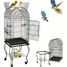 Jaula de aves de 63,5 pulgadas mediana con tapa abierta, jaula para periquito, loro, cacatúa y conure de mejillas verdes con soporte desmontable y ruedas giratorias - 1 - Ver 1