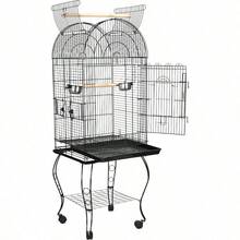 Jaula de aves de 63,5 pulgadas mediana con tapa abierta, jaula para periquito, loro, cacatúa y conure de mejillas verdes con soporte desmontable y ruedas giratorias - 1 - Ver 3