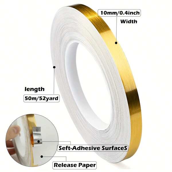 1 fita espelhada metálica dourada para azulejos, adesivo autoadesivo para rejunte de azulejos, fita decorativa para vedação de rachaduras, adequada para projetos de decoração "faça você mesmo", gráficos, paredes, armários, cozinha (0,4 polegadas x 164 pés, dourada)