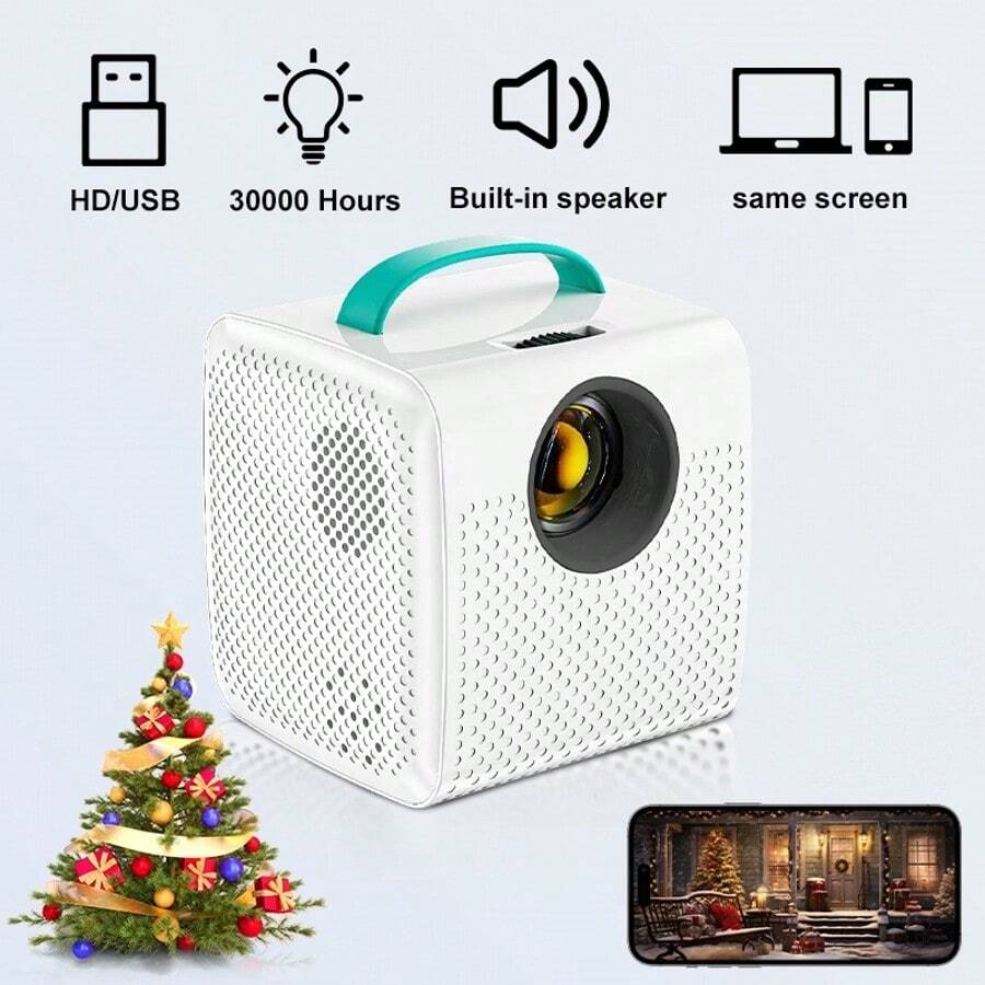BDQ Mini Projector, Small Movie Projector, HD Portable Smart Projector720P Video Analysis Play Movies, Holiday Gift Ldea-USB Interface, Compatible With Wired Connection Smartphones,Laptops - 美規A型插(110-127V) - 查看 1