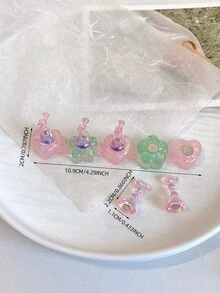 3D树脂亚克力扎染果冻色亮片星星爱心排列底座，配5个极光彩色美甲展示架，日式美甲DIY工具及摄影道具