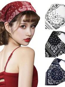 1件2025复古发带，均码，装饰布三角发带，弹力三角围巾发带，感恩节女士发饰，优雅发带 - 彩色 - 查看 3