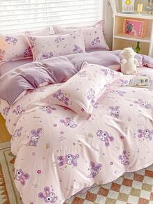 4PCS Purple Small Star Cute Rabbit Patchwork Print Pattern Solid Color Reverse Side Double-Sided Use New Minimalist Style Skin-Friendly Soft Brushed Student Dormitory Bunk Bed 4-Piece Set Nap/Preschool 4-Piece Set (1PC Duvet Cover + 1PC Bed Sheet + 2PCS Pillowcases) Skin-Friendly Aloe Vera Print Bed Sheet Duvet Cover Bedding 4-Piece Set, Anti-Slip 360-Degree Wrap, No Fluorescent Agent, Can Sleep Naked, Skin-Friendly, Absorbent, Moisture-Wicking, Soft Touch, Delicate, Durable, Fade-Resistant - Star Map - View 4