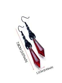 1 Par de Brincos Pendentes Geométricos Estilo Gótico Vermelho Preto Morcego e Prata Palma, Moda e Adequado para Festa de Halloween ou Qualquer Ocasião, Presente para Ela