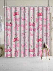 [1/4 pièces Ensemble salle de bain rêve] 1/4 pièces Ensemble de rideaux de douche rose cerisier délicat, tapis de toilette en U, housse de siège de toilette, ensemble de salle de bain décoratif, avec 12 crochets Rentrée scolaire
