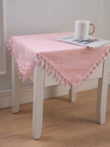 Tokoto 1pc Pink Hollow Out Table Cloth, Bohemian Modern Square Tablecloth, Suitable For Christmas Decor, Halloween Party, Decorating Small Tables, Bedside Tables, Sofas, Cabinets, All Seasons