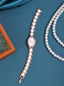 1 Peça Relógio de Quartzo Feminino Clássico Minimalista com Pulseira de Cerâmica Branca, Mostrador Oval Incrustado de Zircônia, Adequado para o Dia a Dia, Festas, Presentes de Aniversário