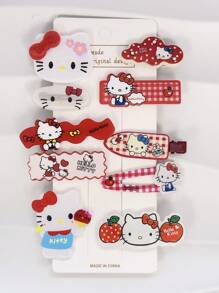 Sanrio 10 piezas de Clips para el cabello de Hello Kitty de Sanrio, accesorios para el cabello infantil, dulces y encantadores de plástico con estampados de colores variados, adecuados para amigas, novias, regalos de cumpleaños, accesorios de playa de verano, accesorios para niñas, cuellos para niñas, aptos para el uso diario y regalos festivos para amigos