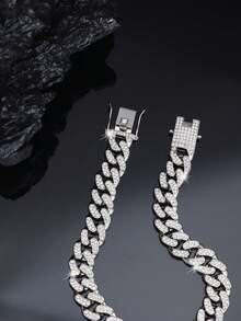 1pc Sparking Rhinestone Hip Hop Chain Necklace For Men And Women Perfect Present For Girl Friend And BoyFriend - Wavy Shape - View 10