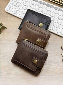 1 件“轻奢商务男士钱包”大容量多卡位零钱包男士便携证件夹透明相片夹信用卡/身份证分层收纳“父亲节礼物首选”高端复古拉链包零钱收纳软钱包是男士生日或伴侣的理想礼物，时尚风格男女皆宜正式/商务正装情人节创意 - 彩色 - 查看 6