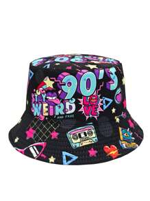 Cappello a secchio vintage con stampa graffiti anni '80-'90, cappello unisex da streetwear, hip hop, musica, adatto per feste