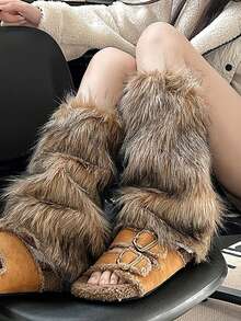 1 Pair Solid Color Fluffy Cuff Sleeves, Autumn/Winter Accessory For Women Halloween