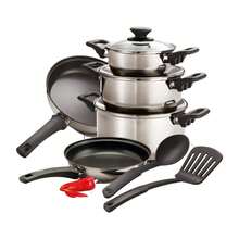 Batería de cocina Tramontina PrimaWare juego de 10 piezas color gris modelo 32300409 utensilios cocina antiadherentes ollas sartenes cacerolas alta calidad durabilidad hogar cocina equipos - Gris - Ver 1