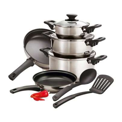 Batería de cocina Tramontina PrimaWare juego de 10 piezas color gris modelo 32300409 utensilios cocina antiadherentes ollas sartenes cacerolas alta calidad durabilidad hogar cocina equipos