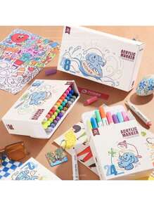 White Barrel Fresh Material Mobee Acrylic Marker 12/24/36/48 Painting Marker Pen Soft Nib Brand With European Standard Just For Kid's Gift Back School Markers