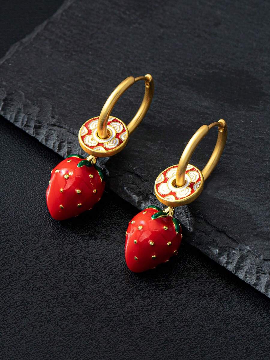 1 Paar Kupfer-Legierung Dual-Trag Makronen Serie Gold-Farbe Email Klee & Geometrische Schlaufen Mode Vielseitig DIY Ohrringe, Muttertags Geschenk