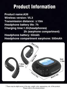 1 Pair Of AI Intelligent Real-Time Translation Wireless Headphones Support 147 Languages With Display Screen Ear-Hanging Translator High-Quality Synchronous Recording And Transcription Of Meeting Minutes For Business Travel Abroad Multi-Language English Translation Machine Chinese And Foreign Translation Multi-Function Foreign Language Translator Earhook Earphones