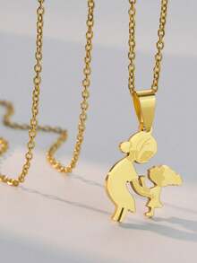 1件套优雅不锈钢亲子吊坠项链，女士日常饰品，母亲节礼物 - 彩色 - 查看 3