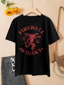 Camiseta vintage de whisky Fireball para mujer - Alcohol, cerveza, bourbon - Negro - Ver 2