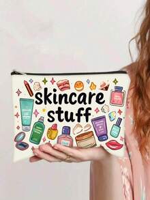 Skincare Stuff 卡通化妝品印花化妝包，便攜拉鍊旅行化妝收納袋，適合存放護膚品、乳液、口紅 - 彩色 - 查看 5