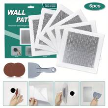 6 Stücke Trockenbau Reparaturset - 10 x 10 cm Aluminium-Mesh Flicken für große Löcher - selbstklebende Wand-Reparaturflicken mit verstärkten Kanten (ohne Schleifen nötig)