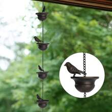 Vintage Metal Bird Rain Chain - Rustic Outdoor Garden Decor, Dual-Bird Design With Antique Bronze Finish, Easy-To-Hang On Gutter, Perfect For Patio & Yard, No Power Required, Outdoor Decor