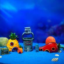 SPONGEBOB 1 pezzo Decorazione in resina a forma di pesce, ornamento per acquario, casetta ad ananas, grotta, botte per decorazione paesaggistica di acquario
